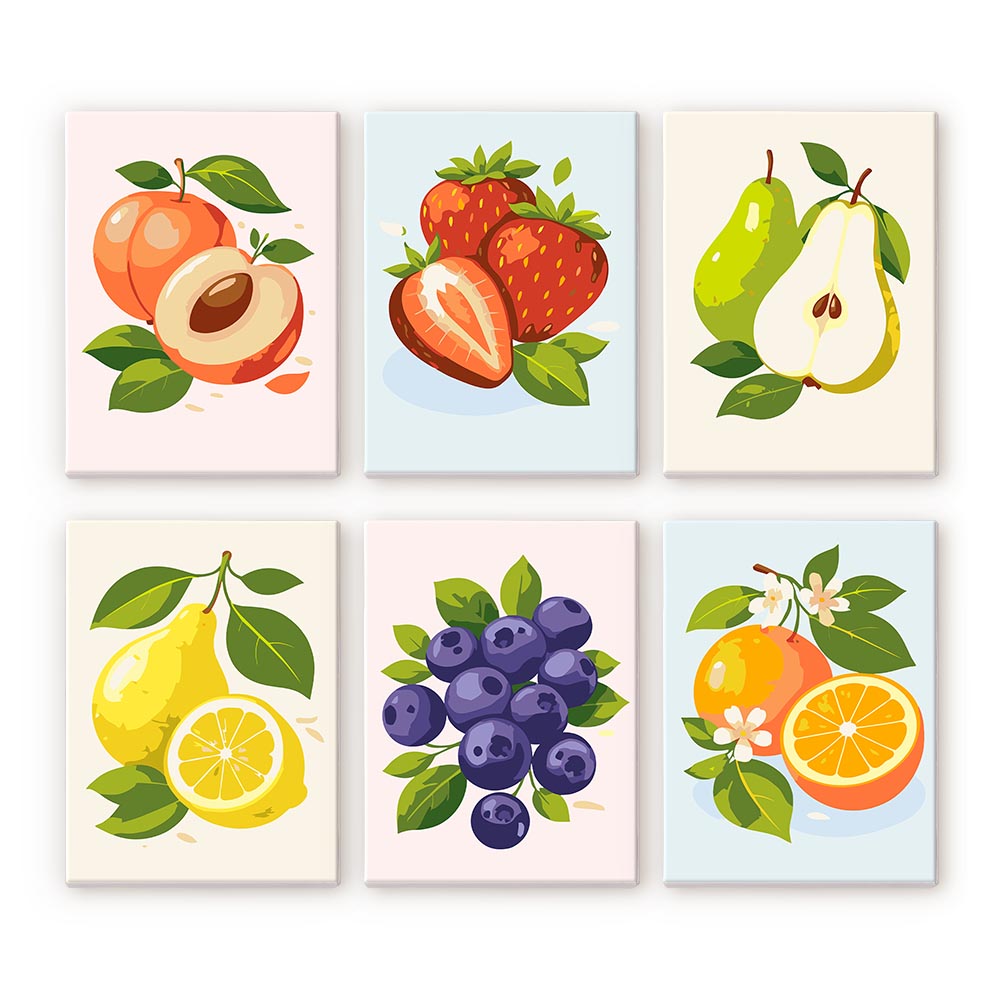 Mini Paint by numbers 6"x8" (6 pieces) - Garden Fruits Figured'Art