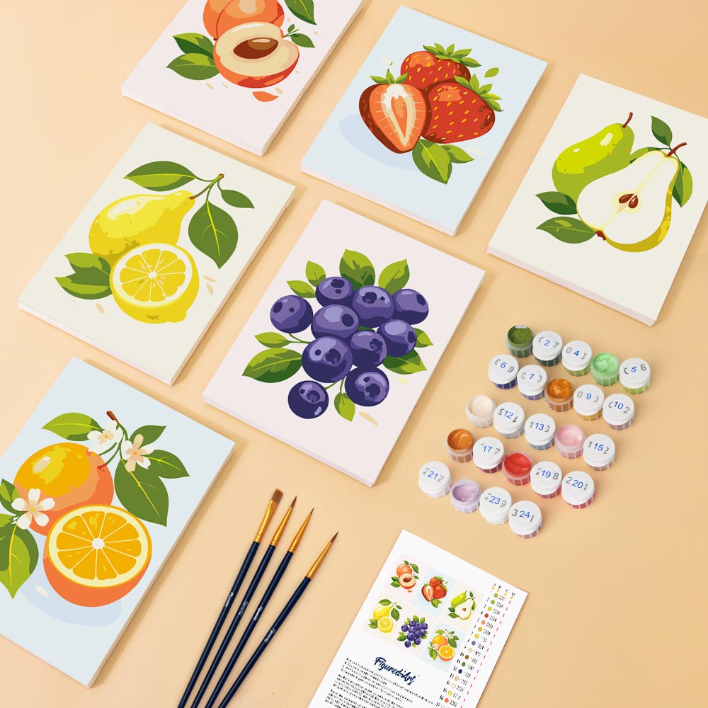 Mini Paint by numbers 6"x8" (6 pieces) - Garden Fruits