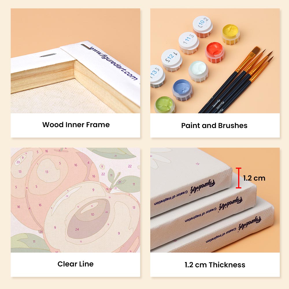 Mini Paint by numbers 6"x8" (6 pieces) - Garden Fruits