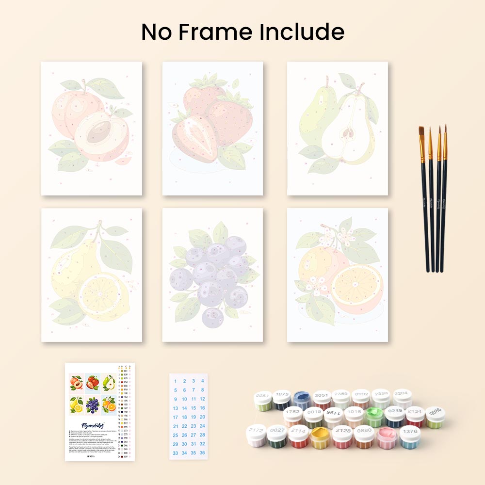 Mini Paint by numbers 6"x8" (6 pieces) - Garden Fruits