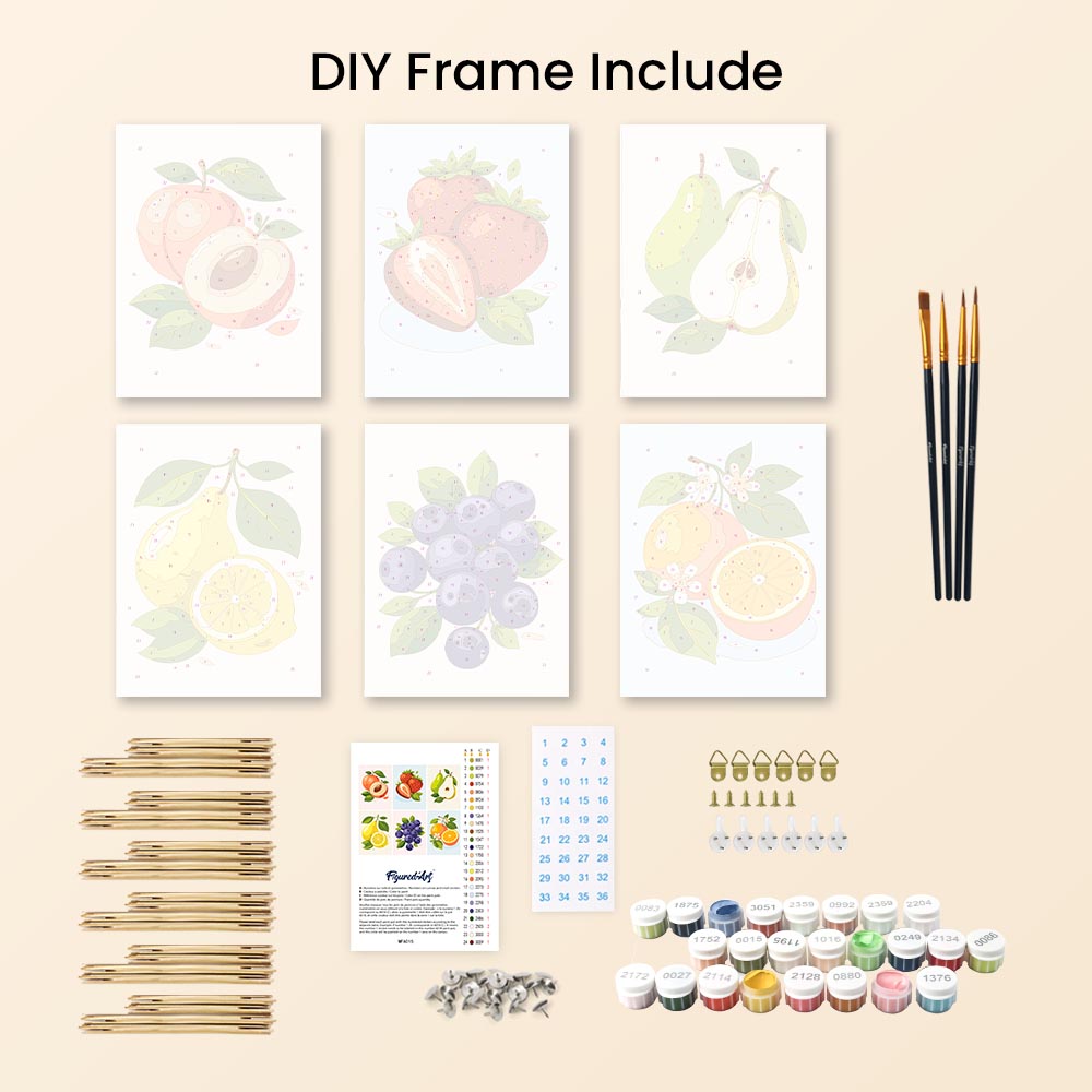 Mini Paint by numbers 6"x8" (6 pieces) - Garden Fruits