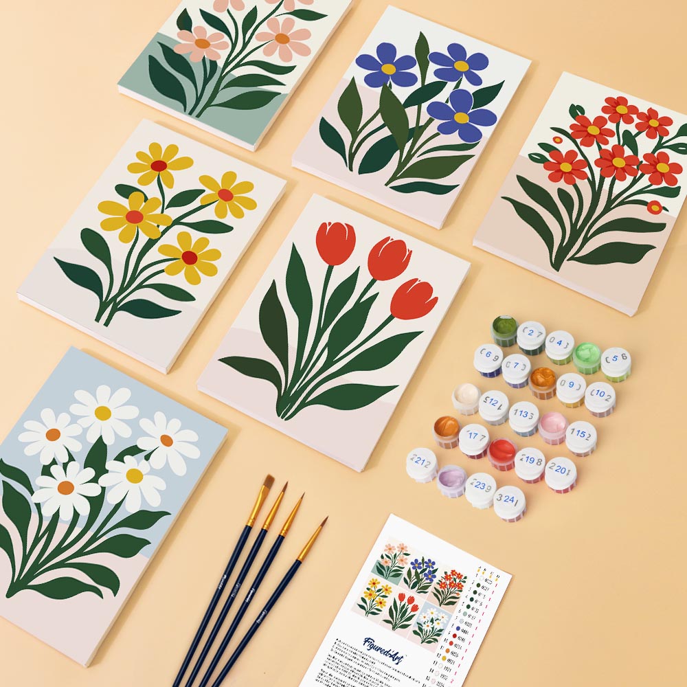 Mini Paint by numbers 6"x8" (6 pieces) - Modern Flowers