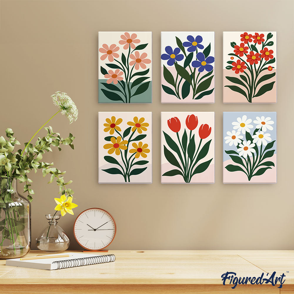 Mini Paint by numbers 6"x8" (6 pieces) - Modern Flowers