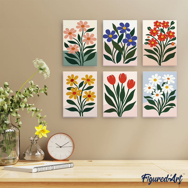 Mini Paint by numbers 6"x8" (6 pieces) - Modern Flowers