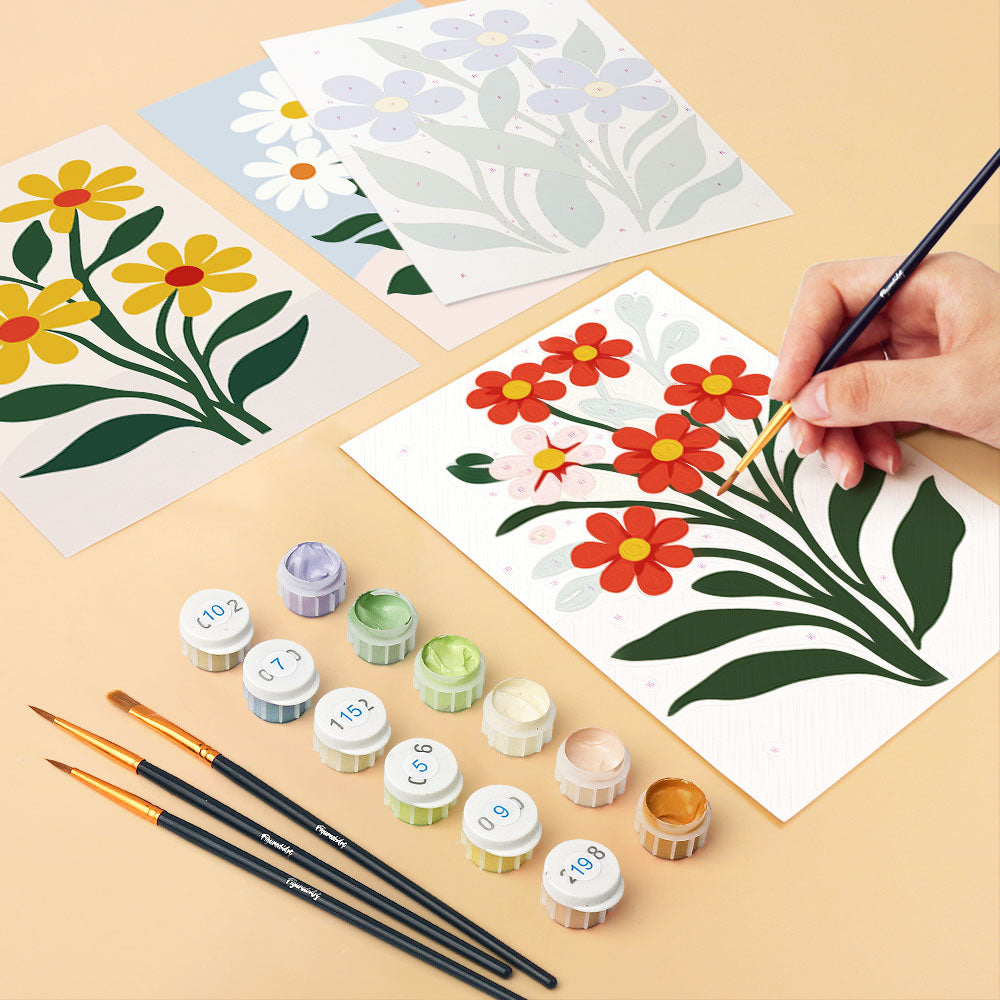 Mini Paint by numbers 6"x8" (6 pieces) - Modern Flowers