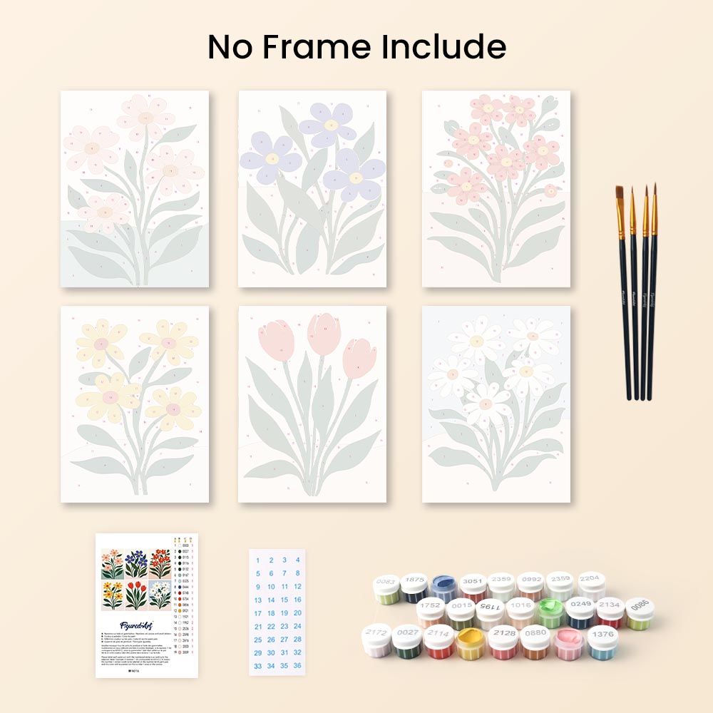 Mini Paint by numbers 6"x8" (6 pieces) - Modern Flowers