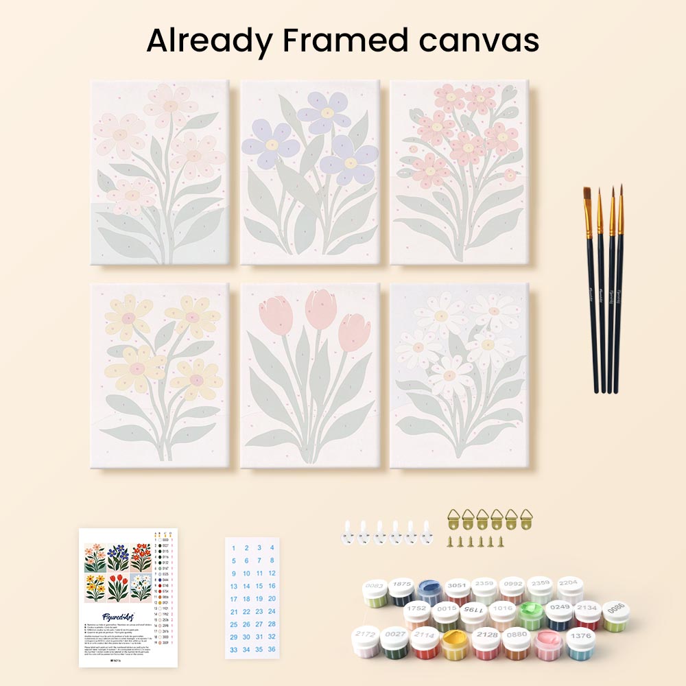 Mini Paint by numbers 6"x8" (6 pieces) - Modern Flowers