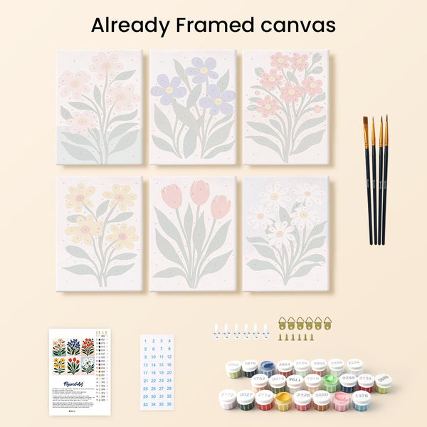 Mini Paint by numbers 6"x8" (6 pieces) - Modern Flowers