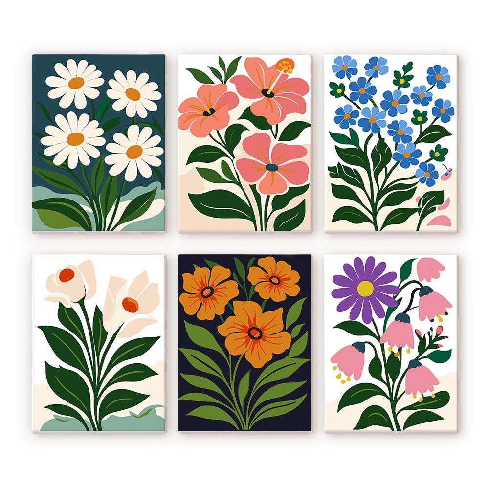 Mini Paint by numbers 6"x8" (6 pieces) - Graphic Flowers Figured'Art
