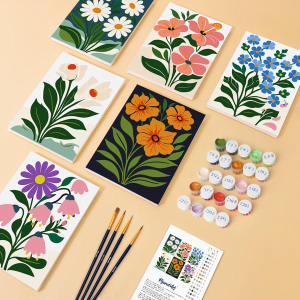 Mini Paint by numbers 6"x8" (6 pieces) - Graphic Flowers