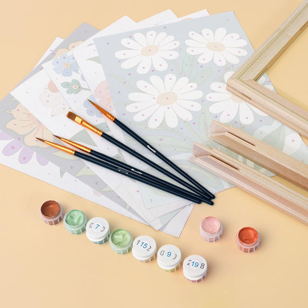 Mini Paint by numbers 6"x8" (6 pieces) - Graphic Flowers