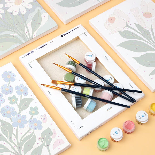 Mini Paint by numbers 6"x8" (6 pieces) - Graphic Flowers