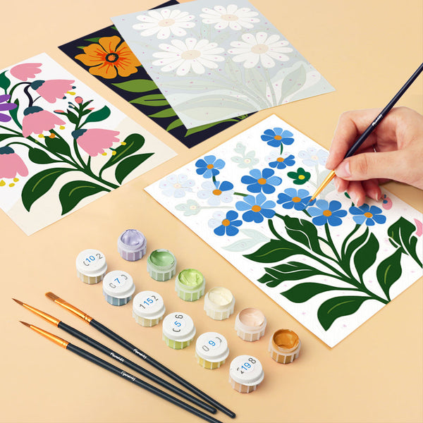 Mini Paint by numbers 6"x8" (6 pieces) - Graphic Flowers