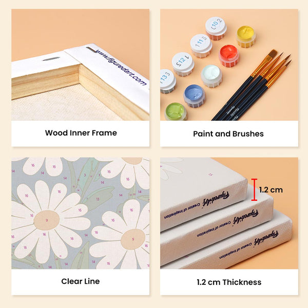 Mini Paint by numbers 6"x8" (6 pieces) - Graphic Flowers