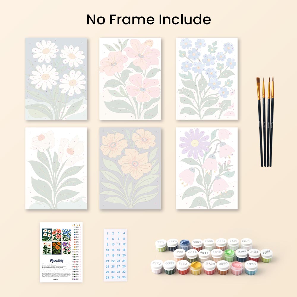 Mini Paint by numbers 6"x8" (6 pieces) - Graphic Flowers