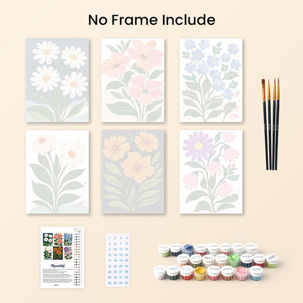 Mini Paint by numbers 6"x8" (6 pieces) - Graphic Flowers