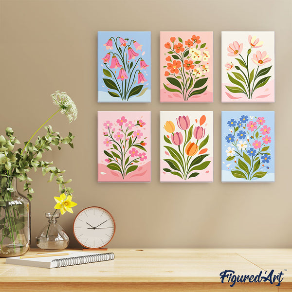 Mini Paint by numbers 6"x8" (6 pieces) - Pastel Flowers