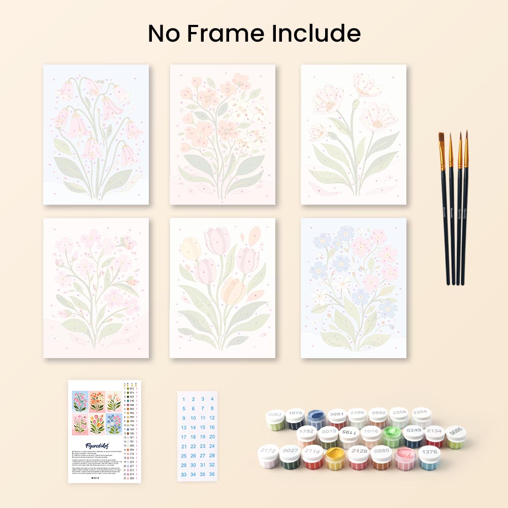 Mini Paint by numbers 6"x8" (6 pieces) - Pastel Flowers