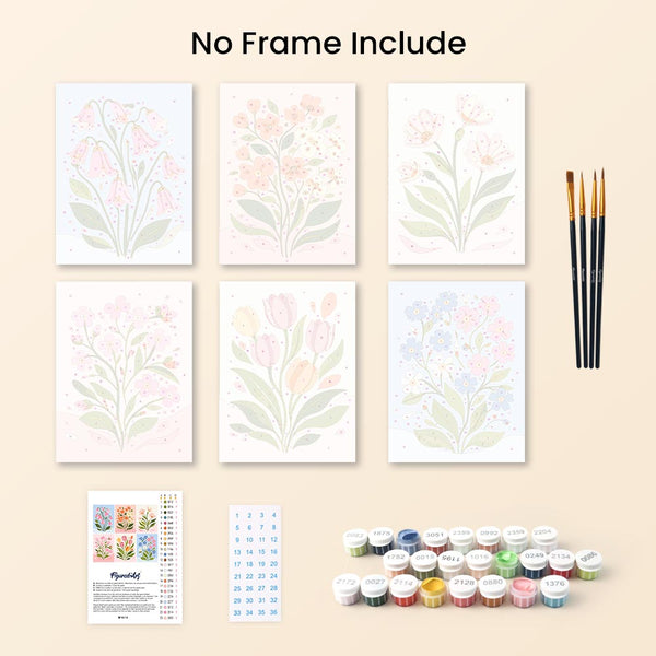 Mini Paint by numbers 6"x8" (6 pieces) - Pastel Flowers