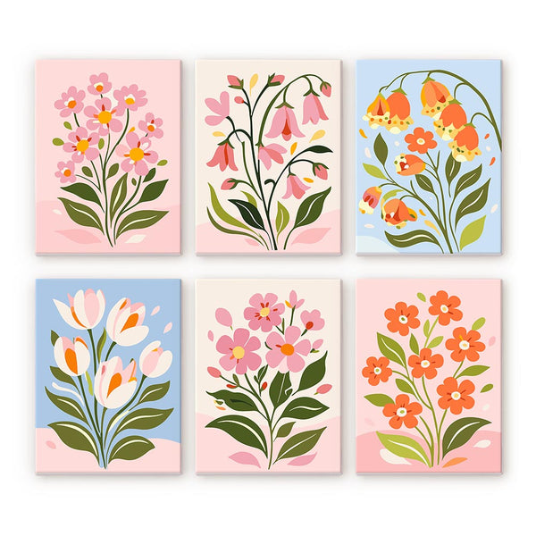 Mini Paint by numbers 6"x8" (6 pieces) - Spring Flowers Figured'Art