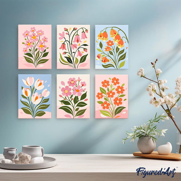 Mini Paint by numbers 6"x8" (6 pieces) - Spring Flowers