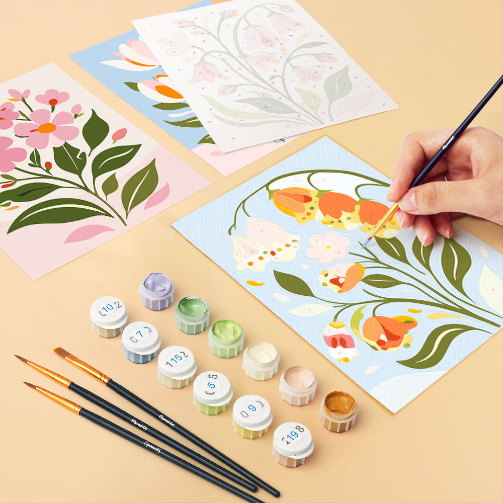 Mini Paint by numbers 6"x8" (6 pieces) - Spring Flowers