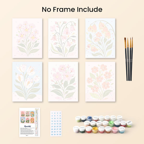 Mini Paint by numbers 6"x8" (6 pieces) - Spring Flowers
