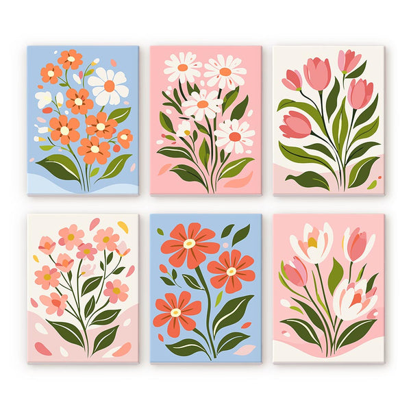 Mini Paint by numbers 6"x8" (6 pieces) - Country Flowers Figured'Art