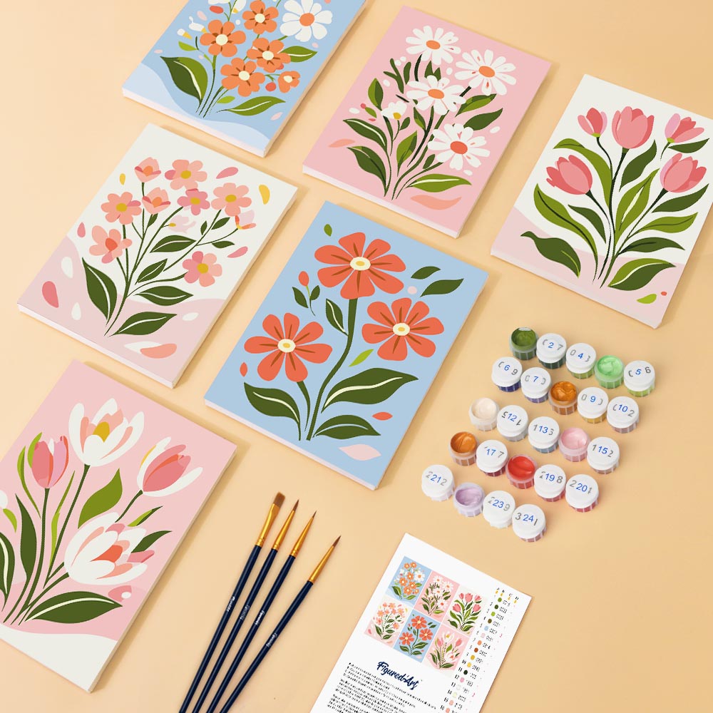 Mini Paint by numbers 6"x8" (6 pieces) - Country Flowers
