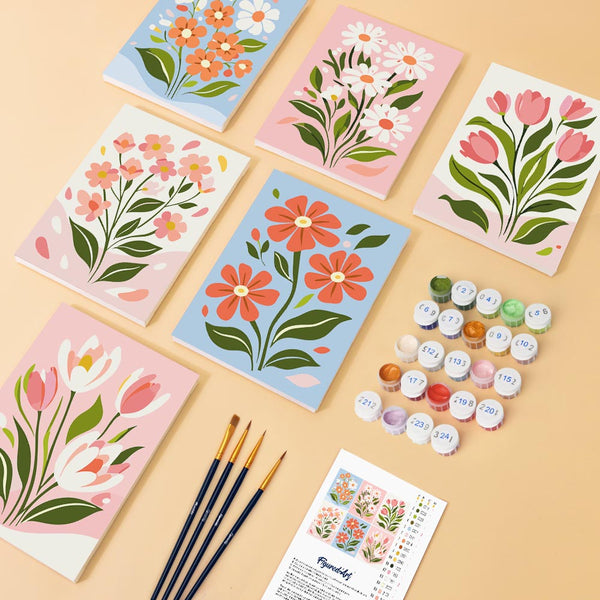 Mini Paint by numbers 6"x8" (6 pieces) - Country Flowers
