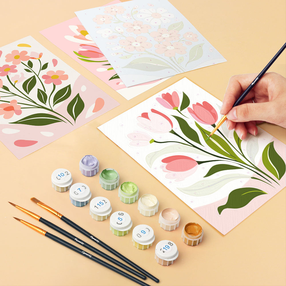 Mini Paint by numbers 6"x8" (6 pieces) - Country Flowers