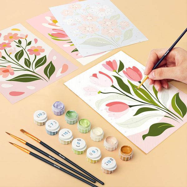 Mini Paint by numbers 6"x8" (6 pieces) - Country Flowers