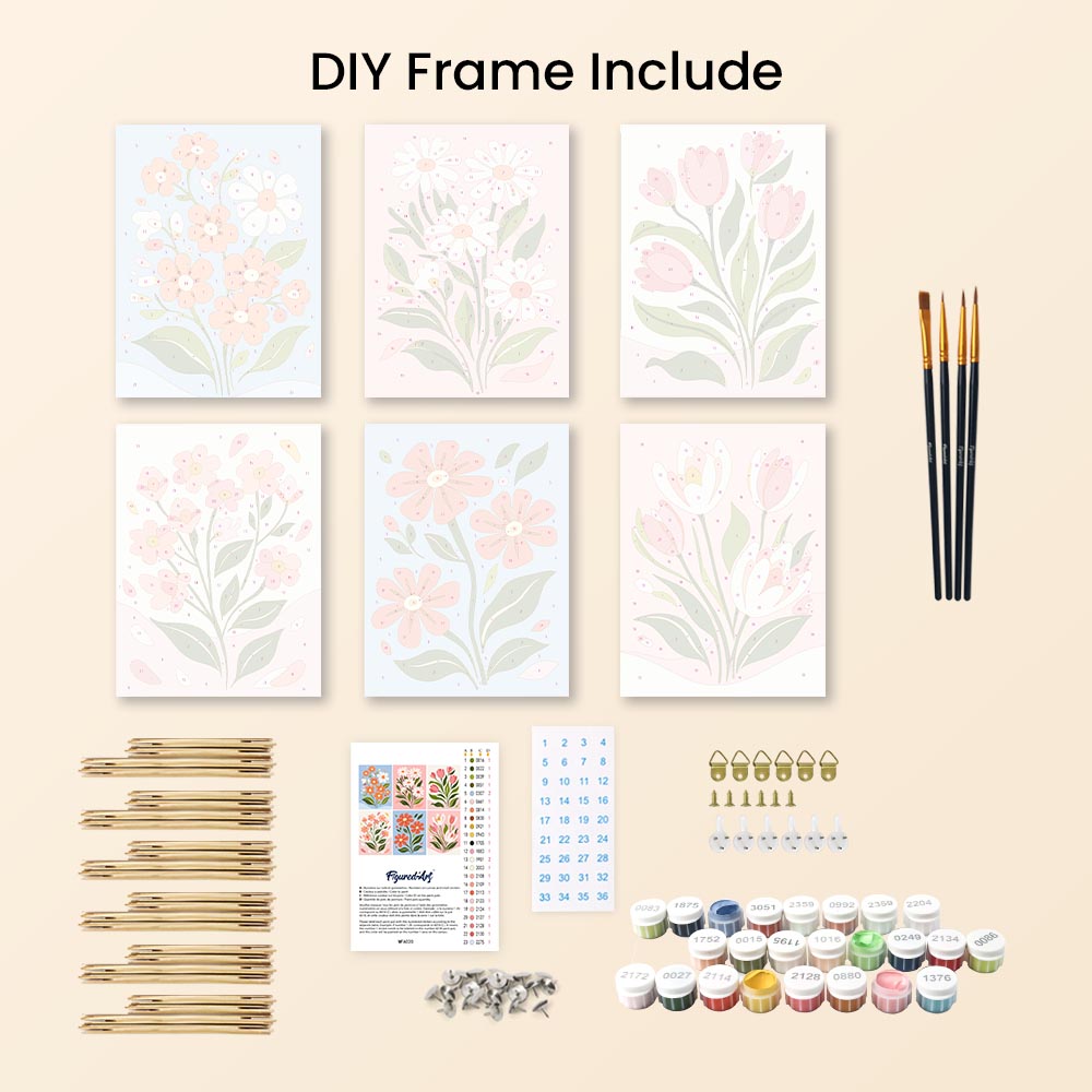 Mini Paint by numbers 6"x8" (6 pieces) - Country Flowers