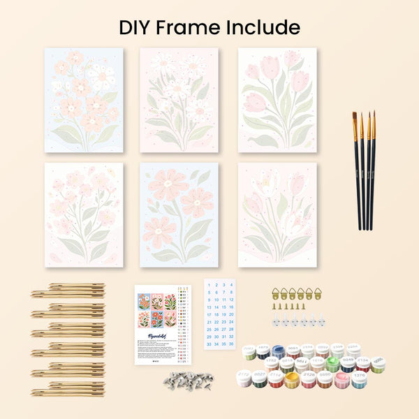 Mini Paint by numbers 6"x8" (6 pieces) - Country Flowers