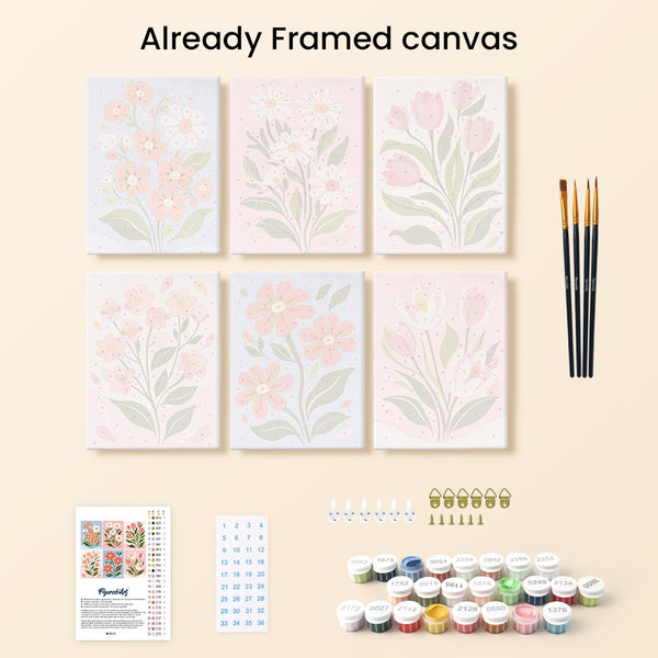 Mini Paint by numbers 6"x8" (6 pieces) - Country Flowers