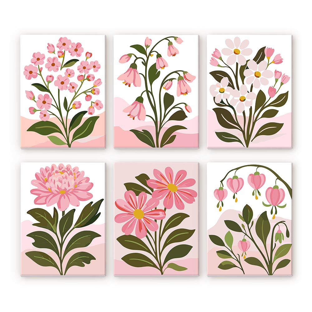 Mini Paint by numbers 6"x8" (6 pieces) - Pink Flowers Figured'Art