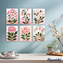 Load image into Gallery viewer, Mini Paint by numbers 6"x8" (6 pieces) - Pink Flowers
