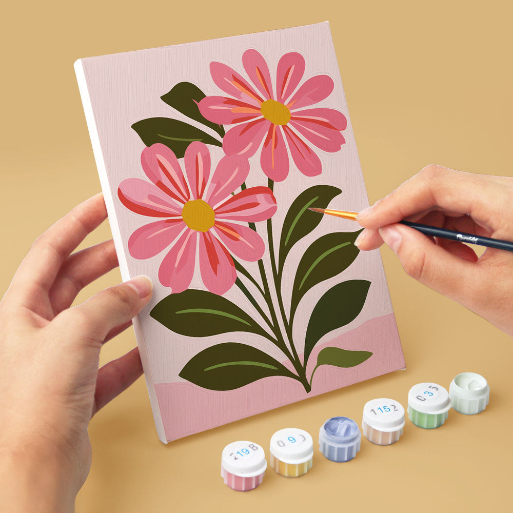 Mini Paint by numbers 6"x8" (6 pieces) - Pink Flowers