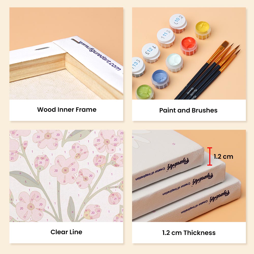 Mini Paint by numbers 6"x8" (6 pieces) - Pink Flowers