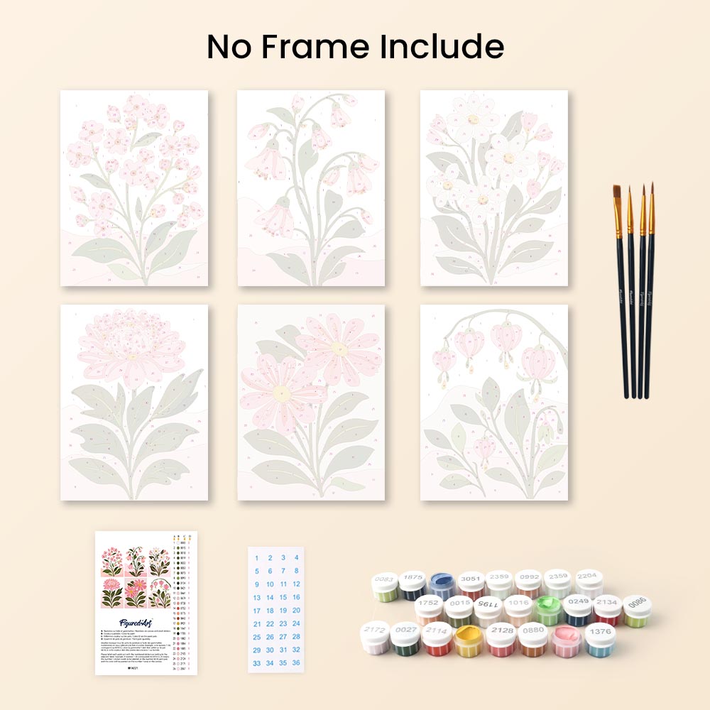 Mini Paint by numbers 6"x8" (6 pieces) - Pink Flowers