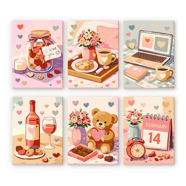Mini Paint by numbers 6"x8" (6 pieces) - Valentine's Day Figured'Art