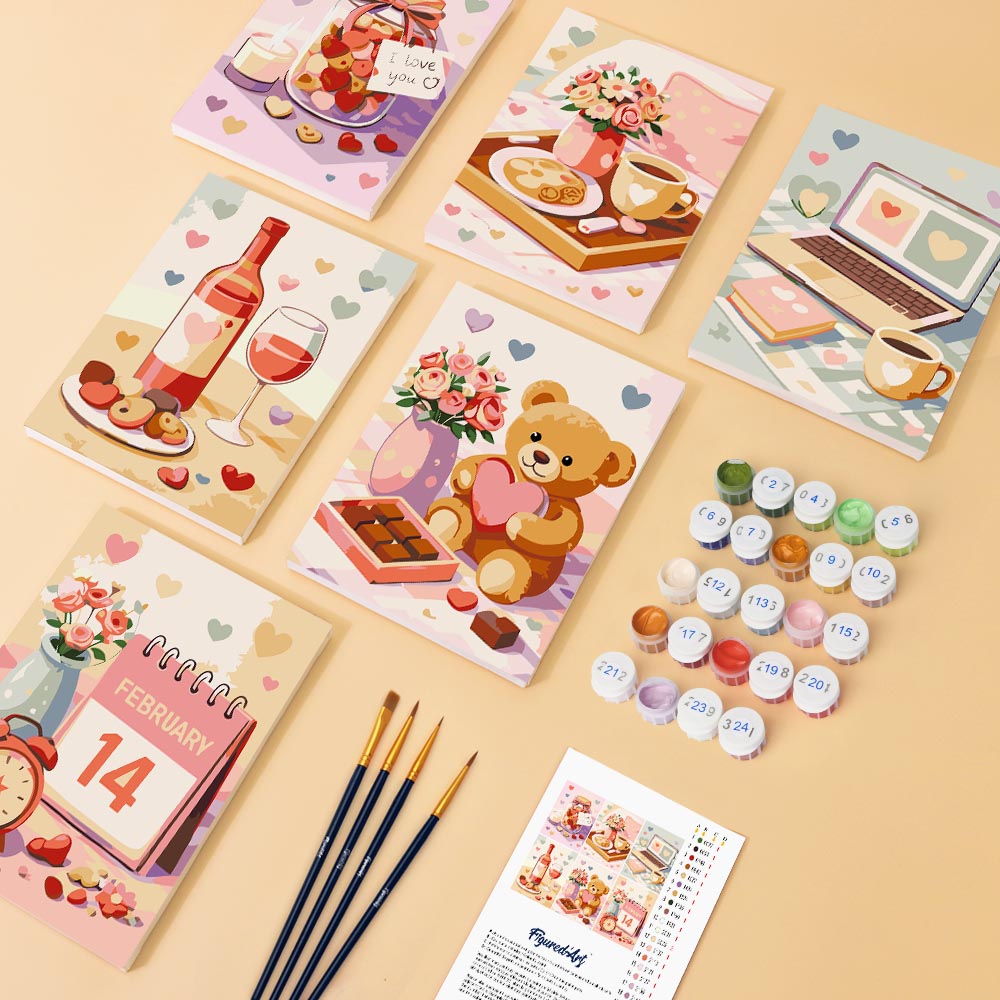 Mini Paint by numbers 6"x8" (6 pieces) - Valentine's Day