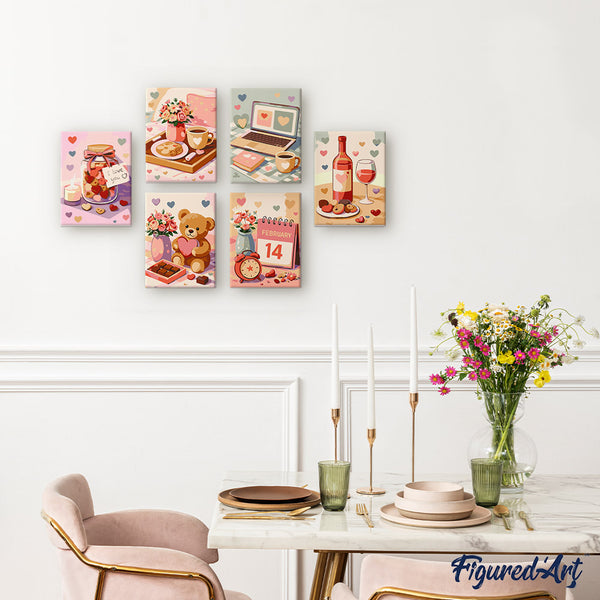 Mini Paint by numbers 6"x8" (6 pieces) - Valentine's Day