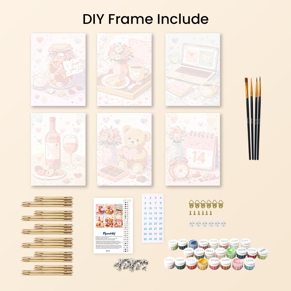 Mini Paint by numbers 6"x8" (6 pieces) - Valentine's Day