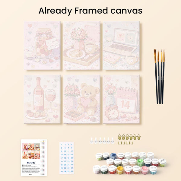 Mini Paint by numbers 6"x8" (6 pieces) - Valentine's Day