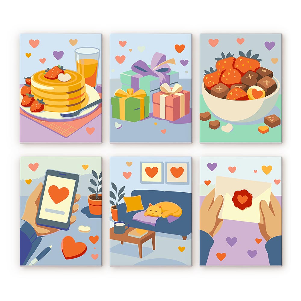 Mini Paint by numbers 6"x8" (6 pieces) - Everyday Love Figured'Art