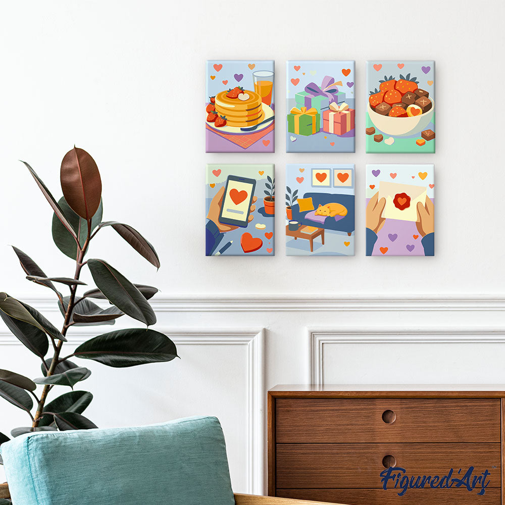 Mini Paint by numbers 6"x8" (6 pieces) - Everyday Love