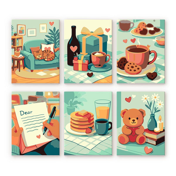 Mini Paint by numbers 6"x8" (6 pieces) - Cozy Love Figured'Art