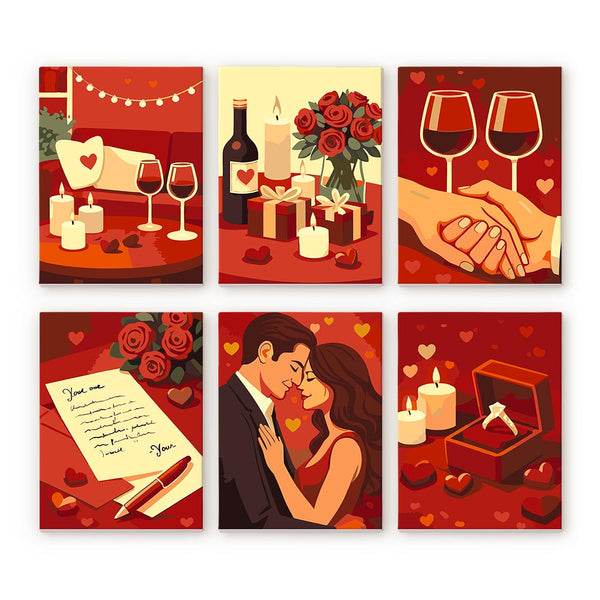 Mini Paint by numbers 6"x8" (6 pieces) - Romance and Love Figured'Art