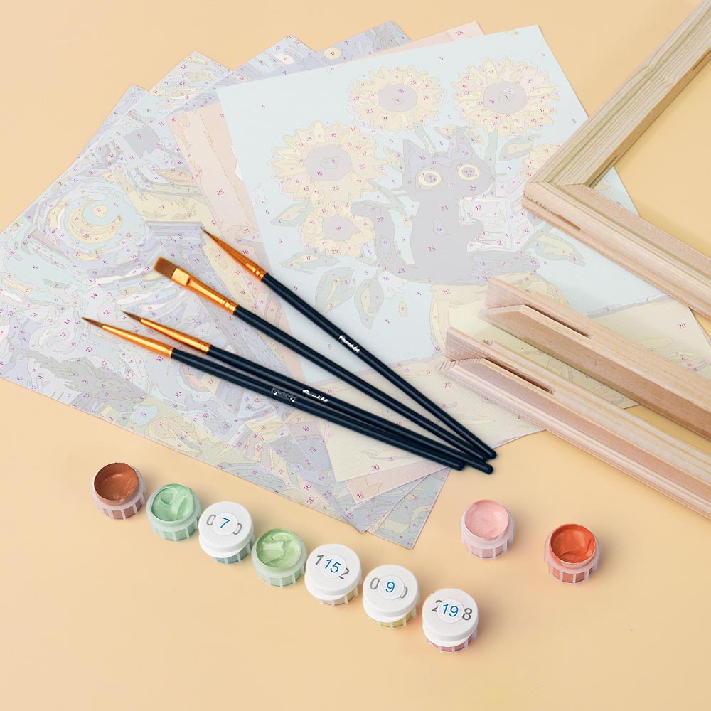 Mini Paint by numbers 6"x8" (6 pieces) - Van Gogh Style Cat